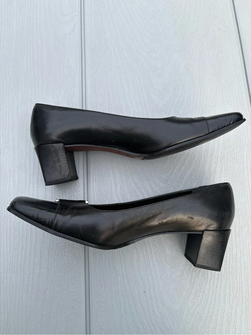 VTG Etienne Aigner Leather Pumps Black Leather Block Heels Womens 7.5 Office